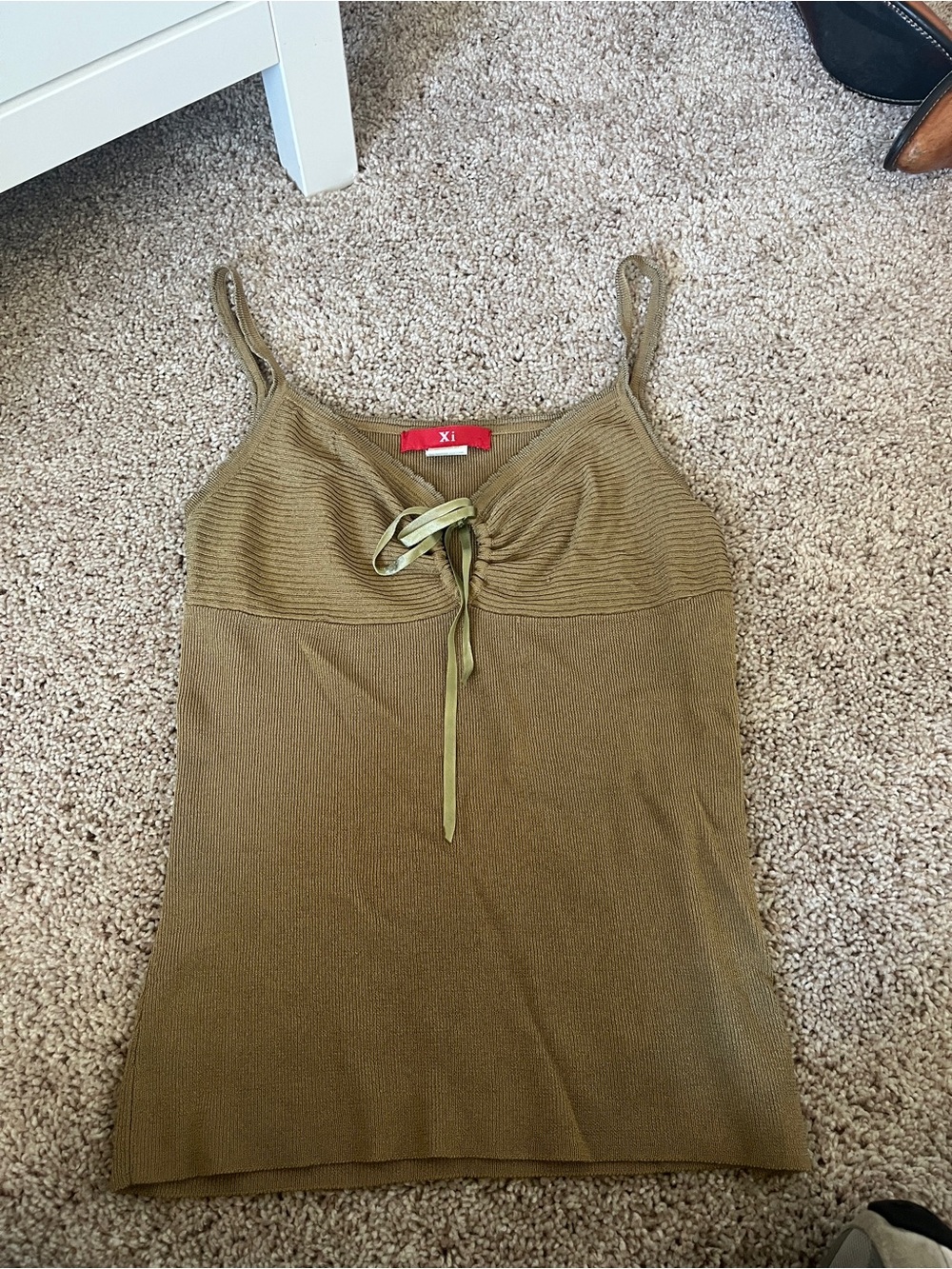 Olive Green Knit Tie-Front Cami Top